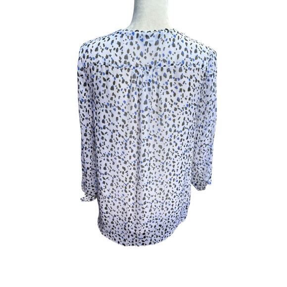 Diane von Furstenberg Silk Blue Black White Spotted 3/4 Sleeve Lined Top - 6 - Picture 5 of 11